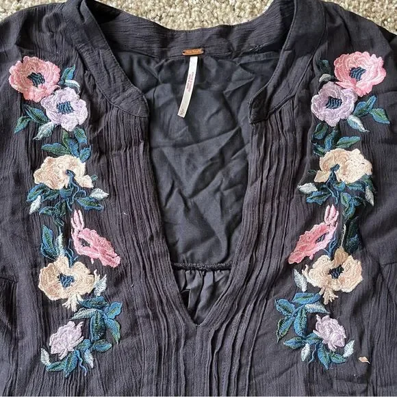 Woman’s Free People Black Smocked Mini Dress with Bishop Sleeves - Picture 7 of 10